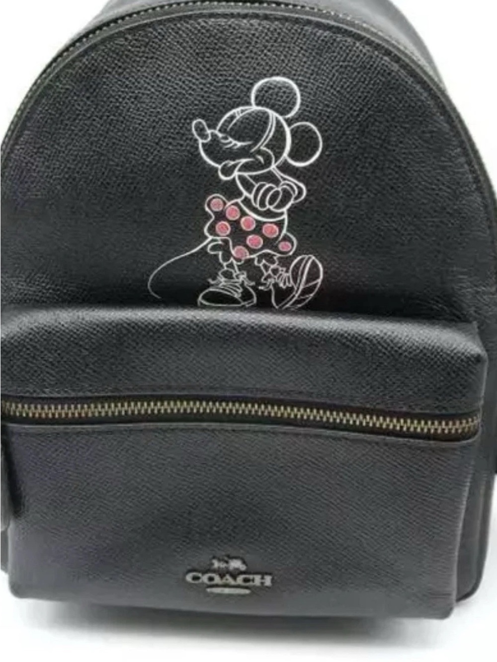Coach Black Leather Mini Backpack with Pink Polka-Dot Minnie Detail